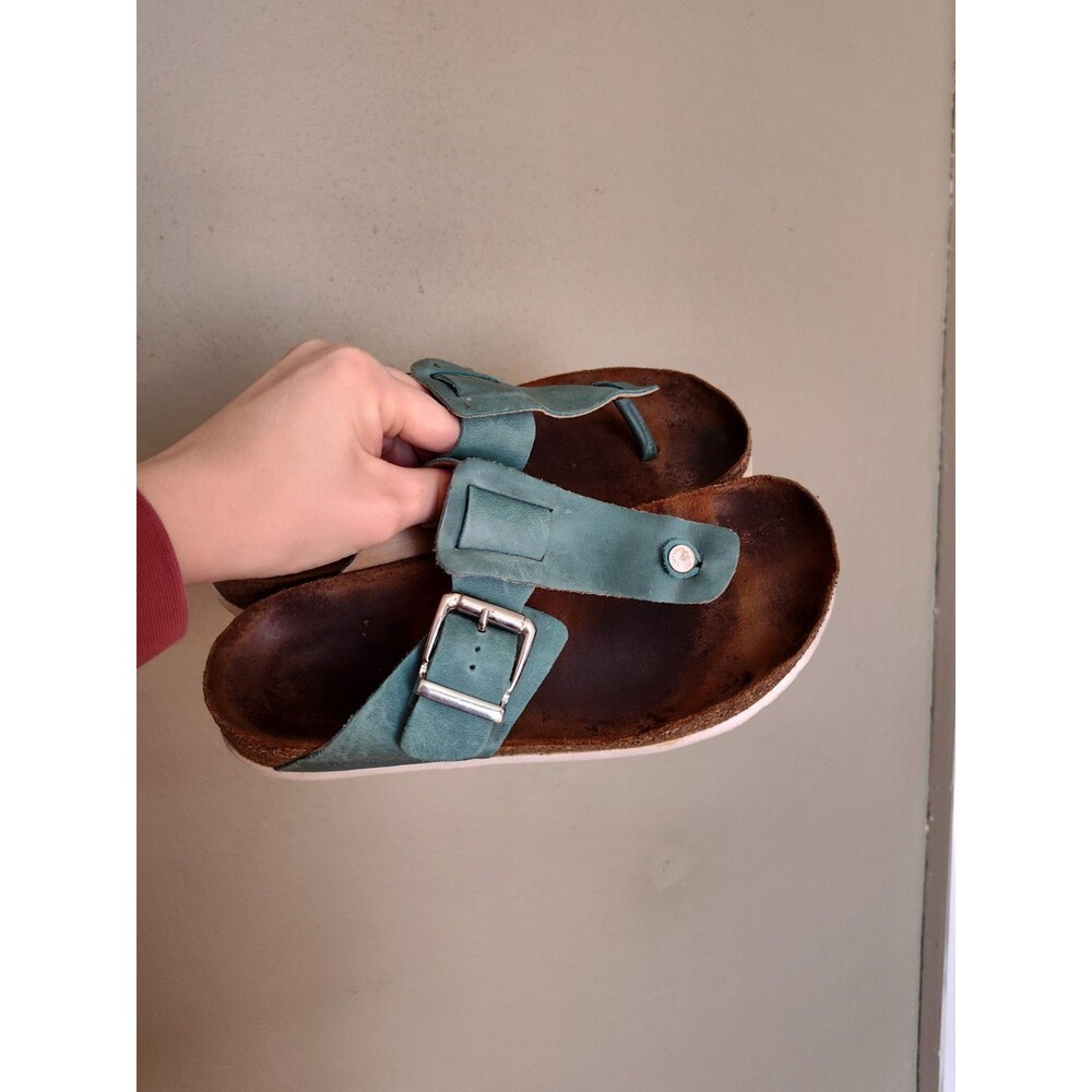 Haflinger Teal Suede Buckle Thong Sandals